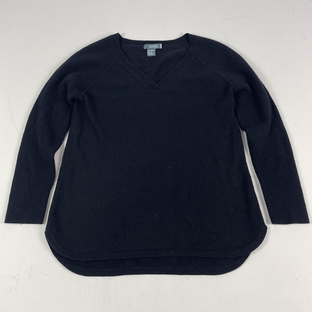 Griffen Cashmere Sweater Womens‎ Medium Black 100% Cashmere V Neck Knit Pullover